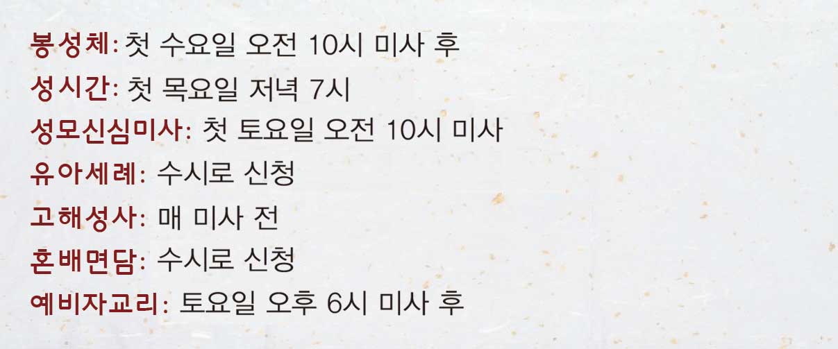 종암동성당 성사 및 교리 안내